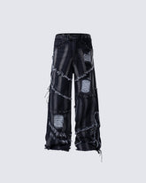 Heavy Distressed Washed Denim Jeans