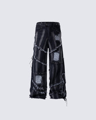 Heavy Distressed Washed Denim Jeans