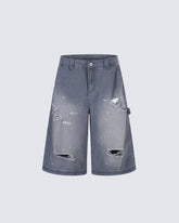 Washed Faded Distressed Cargo Shorts