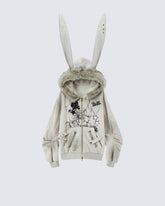 Vintage Bunny Hood Fleece Hoodie