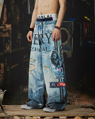 New Triple Waistband 3D Print Street Wide Pants