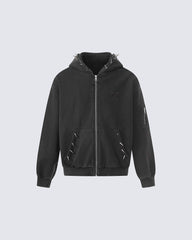Spike Decor Zip-Up Hooded Sweatshirt