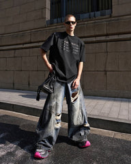 Reversed Waist Distressed Blade Jeans