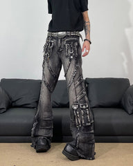 Frayed Flare Denim Cargo Pants