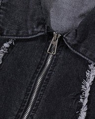 Hip-Hop Shoulder-Padded Denim Jacket