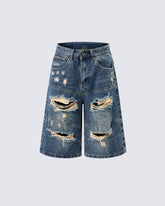 Distressed Patchwork Denim Shorts