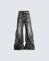 Angel Wing Print Distressed Wide-Legged Jeans