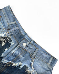 3D Print Denim Capri Shorts
