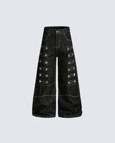 Grommet Detail Wide Leg Denim Pants