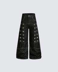 Grommet Detail Wide Leg Denim Pants