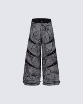 Vintage Crack Texture Panel Wide-Leg Pants
