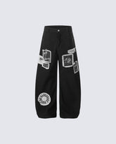 Graphic Patch Wide Leg Denim Pants