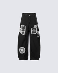 Graphic Patch Wide Leg Denim Pants