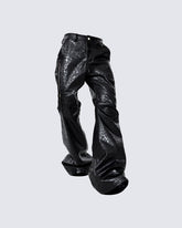 PU Leather Textured Straight-Leg Pants