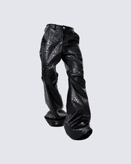 PU Leather Textured Straight-Leg Pants