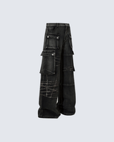 Distressed Black Cargo Pants with Multiple Pockets