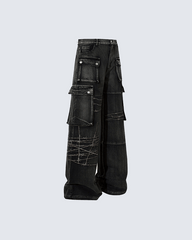 Distressed Black Cargo Pants with Multiple Pockets