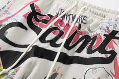 Saint Michael Graffiti Anime Graphic Collaged Sweat Shorts