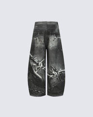 Graphic Print Wide-Leg Denim Jeans