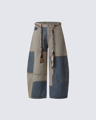 Color-Block Irregular Curve Patchwork Jeans