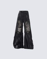 Distressed Patchwork Wide-Leg Jeans