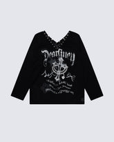 Gothic Printed Long Sleeve Top with Studded Neckline
