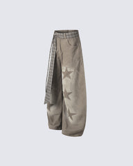 American High Street Star-Patterned Wide-Leg Curved Trousers