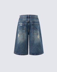 Distressed Patchwork Denim Shorts