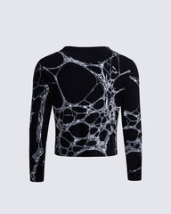 Dark Art Design Spider Web Print Long-Sleeved Top