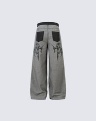 American Street Style Graphic Print Straight Leg Jeans