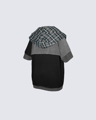 Retro-Inspired Niche Plaid Faux Two-Piece Short-Sleeved T-Shirt