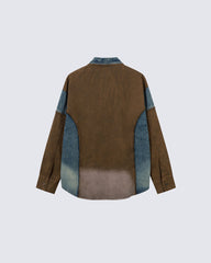 American-Style Gradient Color-Blocked Denim Top