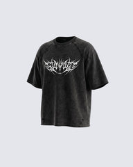 Gothic Distressed Washed Skull Print T-Shirt