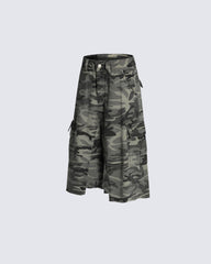 Camouflage Distressed Cargo Shorts