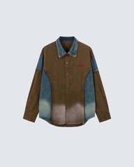 American-Style Gradient Color-Blocked Denim Top