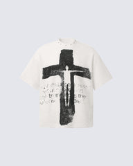 Dark Gothic Cross Graphic Oversized Tee