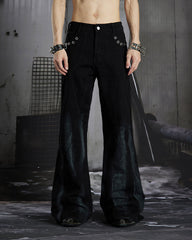 New Dark Gothic Punk Eyelet Zipper Flare Jeans