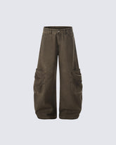 Vintage Washed Cargo Wide-Leg Scimitar Pants