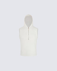 New Dark Ribbed Hooded Sleeveless Zip Knit Top