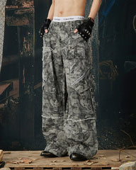 Distressed Tie-Dye Camo Cargo Denim Pants