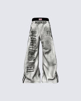 New Double Waist Letter Print Wide-Leg Pants