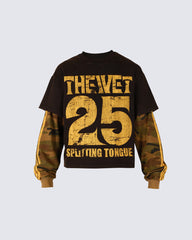 Camouflage Distressed Fake Two-Piece Long Sleeve
