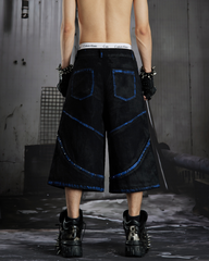 Dark American-Style Cut Studded Cropped Jeans