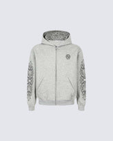 New Vintage Gothic Print Zip Hoodie