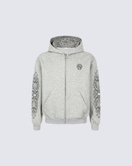 New Vintage Gothic Print Zip Hoodie