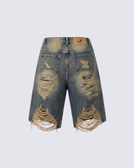 New Vintage Grunge Layered Ripped Denim Shorts