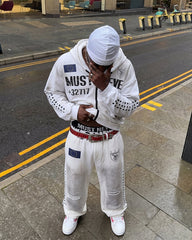 New Street Washed Distressed Curved Track Pants