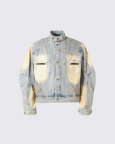 Vintage Wash Denim Jacket with Zipper Pockets