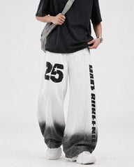 Gradient Number Graphic Wide Leg Denim Pants