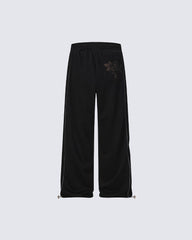 Y2K Dark Dragon Rose Rhinestone Straight Leg Sweatpants